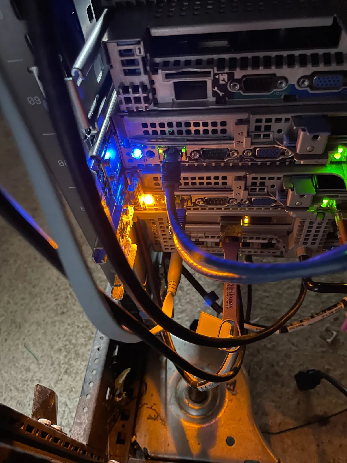 Rack-mounted servers with dressed network cabling installed by DARKGRID