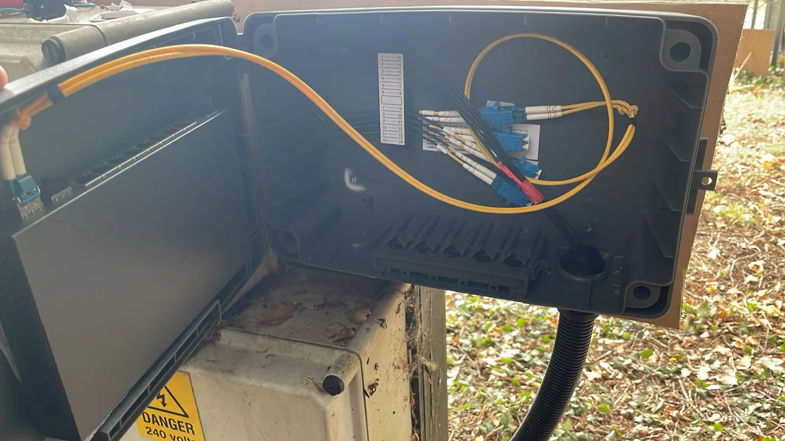 Fibre splice enclosure terminated by DARKGRID engineers