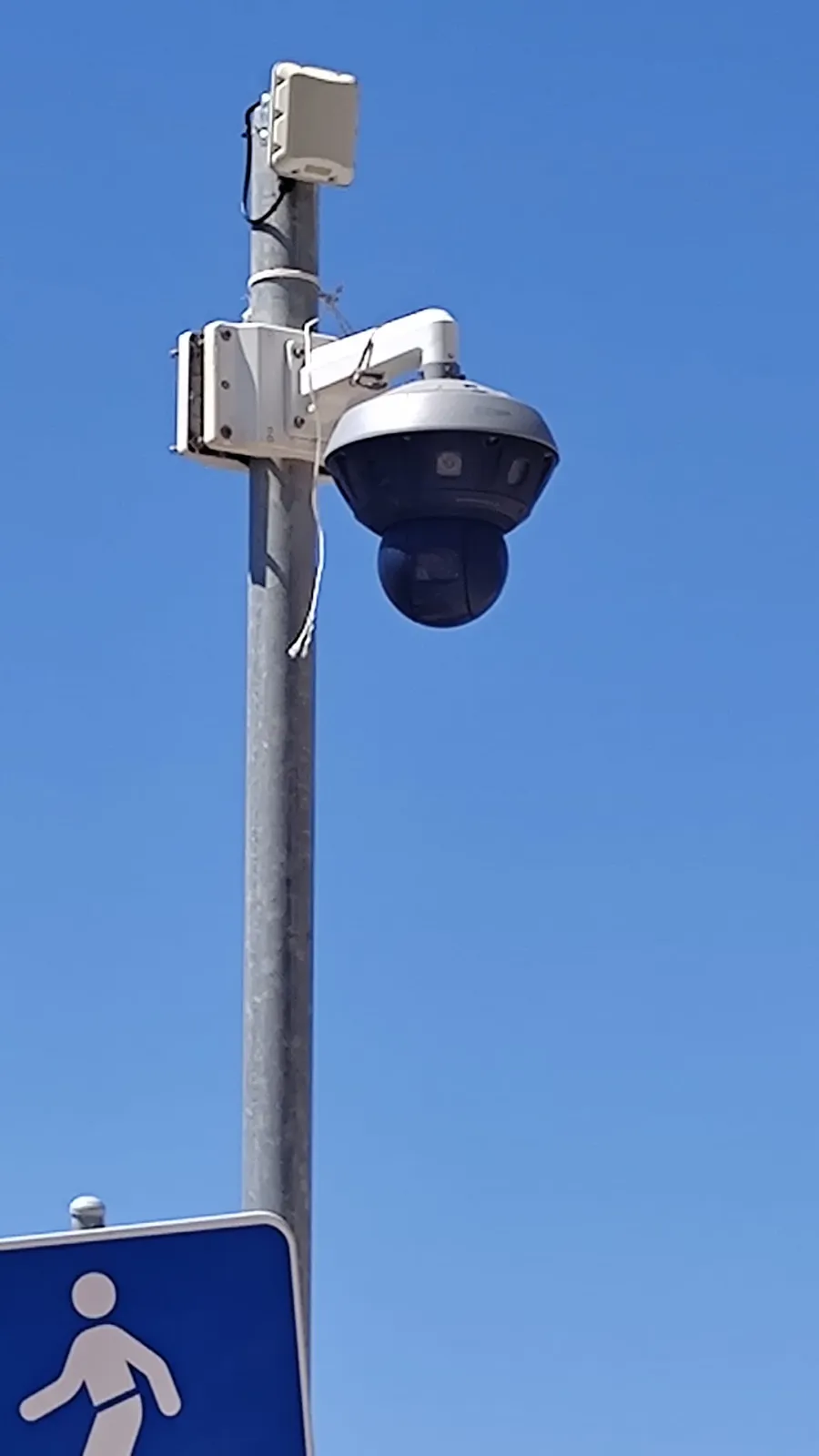 Pole-mounted PTZ dome camera installed for perimeter surveillance